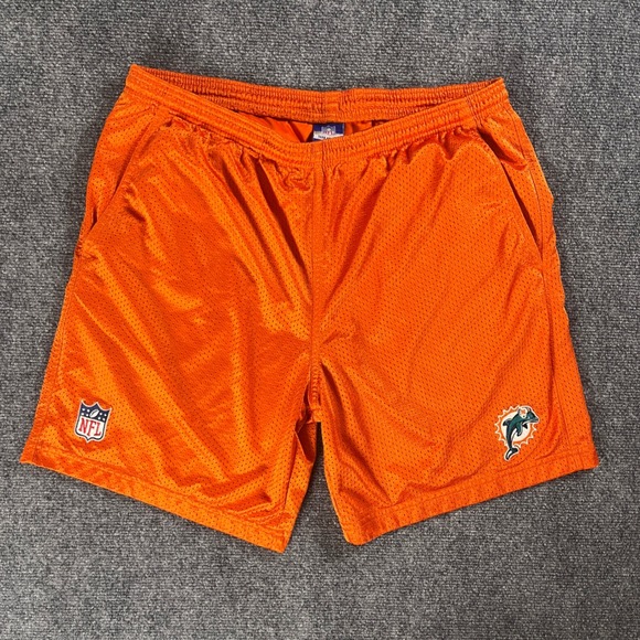 Y2K Vintage Reebok NFL Miami Dolphins Old Logo Orange Mesh Shorts Mens Medium M - Picture 1 of 6